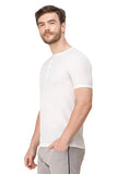 Men's Half Sleeves Henley Neck Slim Fit White T-Shirt
