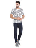 Men's White Floral Printed Slim Fit T-Shirts