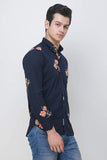 Men's Navy Blue Floral Print Slim Fit Luxury Shirt