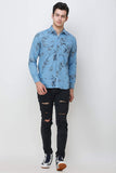 Men's Blue Floral Printed Slim Fit Luxury Shirt
