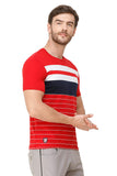 Men's Half Sleeves Round Neck Slim Fit Red Blue T-shirt