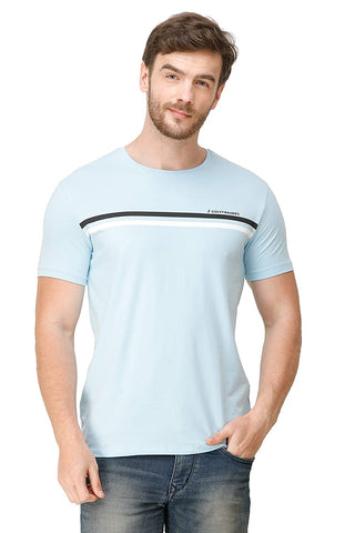 Men's Half Sleeves Round Neck Slim Fit Sky Blue T-Shirt