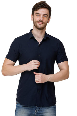 Mens Navy Blue Slim Fit Casual Shirts