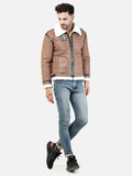 Colvyn Harris Men Regular Fit Full Fur Lining Faux Leather Brown Jacket