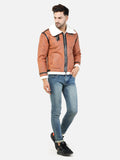 Colvyn Harris Men Regular Fit Full Fur Lining Faux Leather Tan Jacket