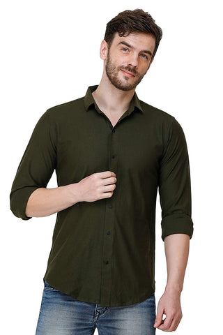 Men's Olive Plain Casual Shirts