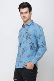 Men's Blue Floral Printed Slim Fit Luxury Shirt