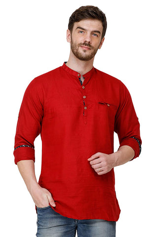 Mens Blood Red Color Slim Fit Kurta