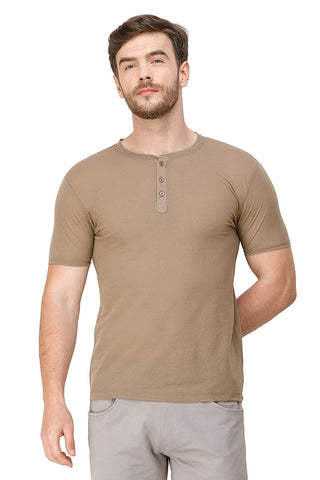 Men's Half Sleeves Henley Neck Slim Fit Peanut T-Shirt colvynharris
