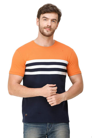 Men's Half Sleeves Round Neck Slim Fit Orange T-Shirt