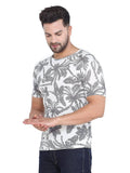 Men's White Floral Printed Slim Fit T-Shirts