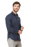 Men's Navy Floral Print Slim Fit Casual Luxury Shirt