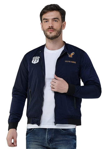 Men's Navy Blue Winterwear Zipper Bomber Jacket colvynharris