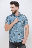 Men's Blue Short Sleeve Printed Shirt colvynharris