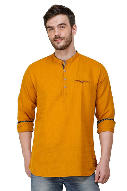 Mens Mustard Color Slim Fit Kurta