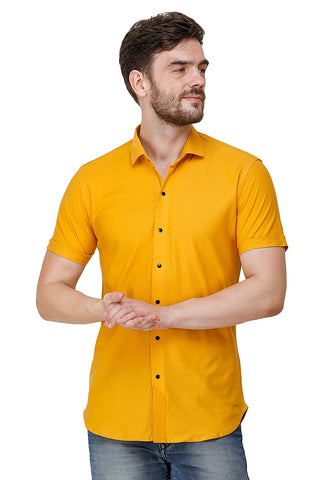 Mens Yellow Slim Fit Casual Shirts