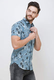 Men's Blue Short Sleeve Printed Shirt