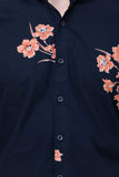 Men's Navy Blue Floral Print Slim Fit Luxury Shirt