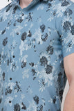 Men's Blue Short Sleeve Printed Shirt