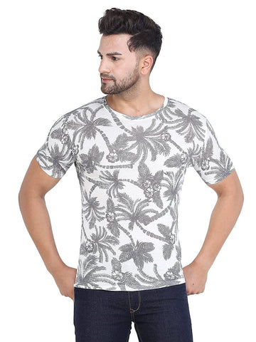 Men's White Floral Printed Slim Fit T-Shirts