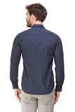 Men's Navy Floral Print Slim Fit Casual Luxury Shirt