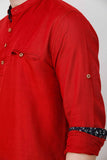 Mens Blood Red Color Slim Fit Kurta colvynharris