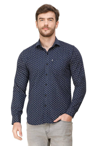 Men's Navy Floral Print Slim Fit Casual Luxury Shirt colvynharris