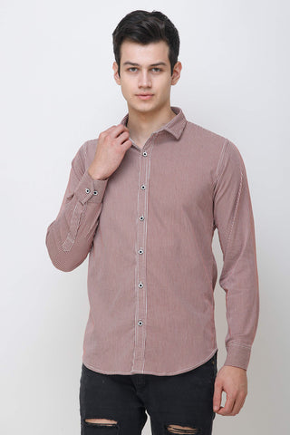 COLVYNHARRIS JEANS Men casualwear Full Sleeve Slim Fit Shirt Collar Luxury Maroon Stripes Shirt