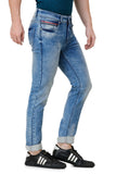 Colvyn Harris Men's Casualwear Regular Fit Mid-Rise Clean Look Stretchable Stretchable Ice Blue Denim Jeans