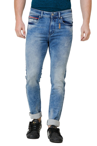 Colvyn Harris Men's Casualwear Regular Fit Mid-Rise Clean Look Stretchable Stretchable Ice Blue Denim Jeans