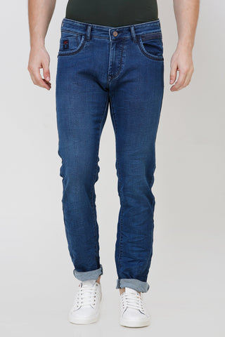 Colvyn Harris Men's Casualwear Straight Fit Mid-Rise Clean Look Stretchable Stretchable Navy Blue Denim Jeans