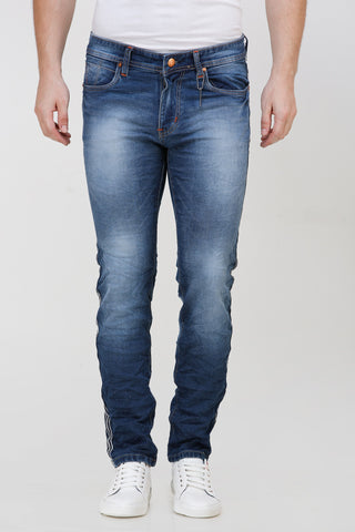 Colvyn Harris Men's Casualwear Regular Fit Mid-Rise Clean Look Stretchable Stretchable Light Blue Denim Jeans