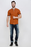 Men's Tan Half Sleeve Casual Luxury Shirt