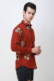 Men's Maroon Floral Print Slim Fit Luxury Shirt