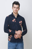 Men's Navy Blue Floral Print Slim Fit Luxury Shirt colvynharris