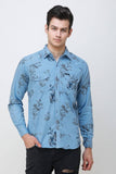 Men's Blue Floral Printed Slim Fit Luxury Shirt