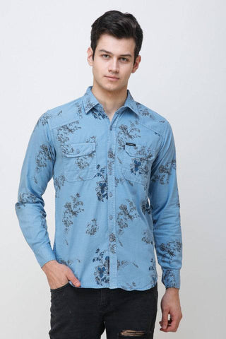 Men's Blue Floral Printed Slim Fit Luxury Shirt