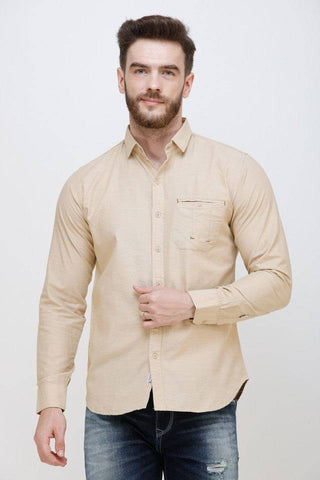 Men's Beige Full Sleeve Slim Fit Casual Shirt