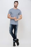 Men's Half Sleeves Round Neck Slim Fit Grey T-shirt