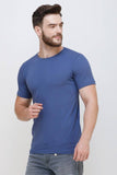Men's Half Sleeves Round Neck Slim Fit Blue T-shirt