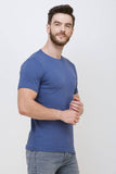 Men's Half Sleeves Round Neck Slim Fit Blue T-shirt
