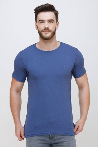 Men's Half Sleeves Round Neck Slim Fit Blue T-shirt