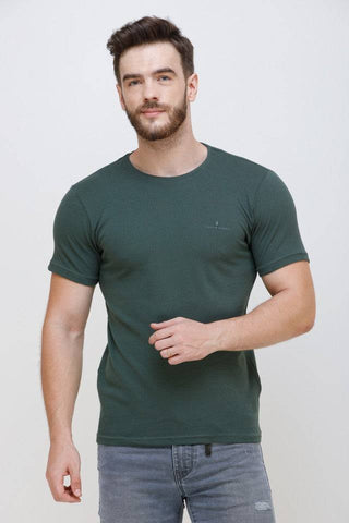 Men's Half Sleeves Round Neck Slim Fit Olive T-shirt