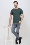 Men's Half Sleeves Round Neck Slim Fit Olive T-shirt