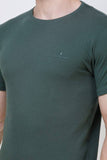 Men's Half Sleeves Round Neck Slim Fit Olive T-shirt