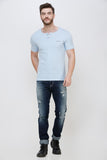 Men's Half Sleeves Round Neck Slim Fit Sky Blue T-Shirt