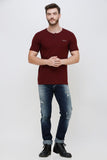 Men's Half Sleeves Round Neck Slim Fit Wine T-shirt