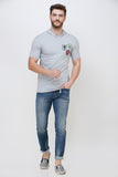 Men's Half Sleeves Hoodie Neck Slim Fit Light Grey T-shirt colvynharris