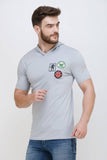 Men's Half Sleeves Hoodie Neck Slim Fit Light Grey T-shirt
