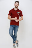 Men's Half Sleeves Hoodie Neck Slim Fit Maroon T-shirt